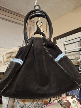 Cole Haan Black Hobo Bag with Light Blue Zippers
